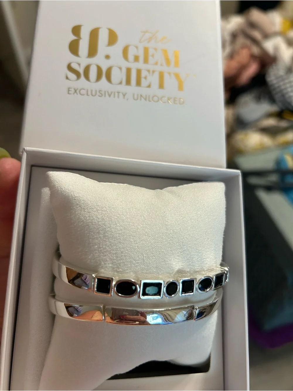 Bomb Party Gem Society Silver Bracelets with Black Stone Accents